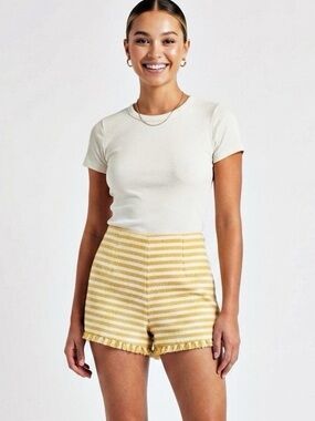 LPA Shorts Yellow and White Striped Textured Fringe Trim Size XL Resort Nautical